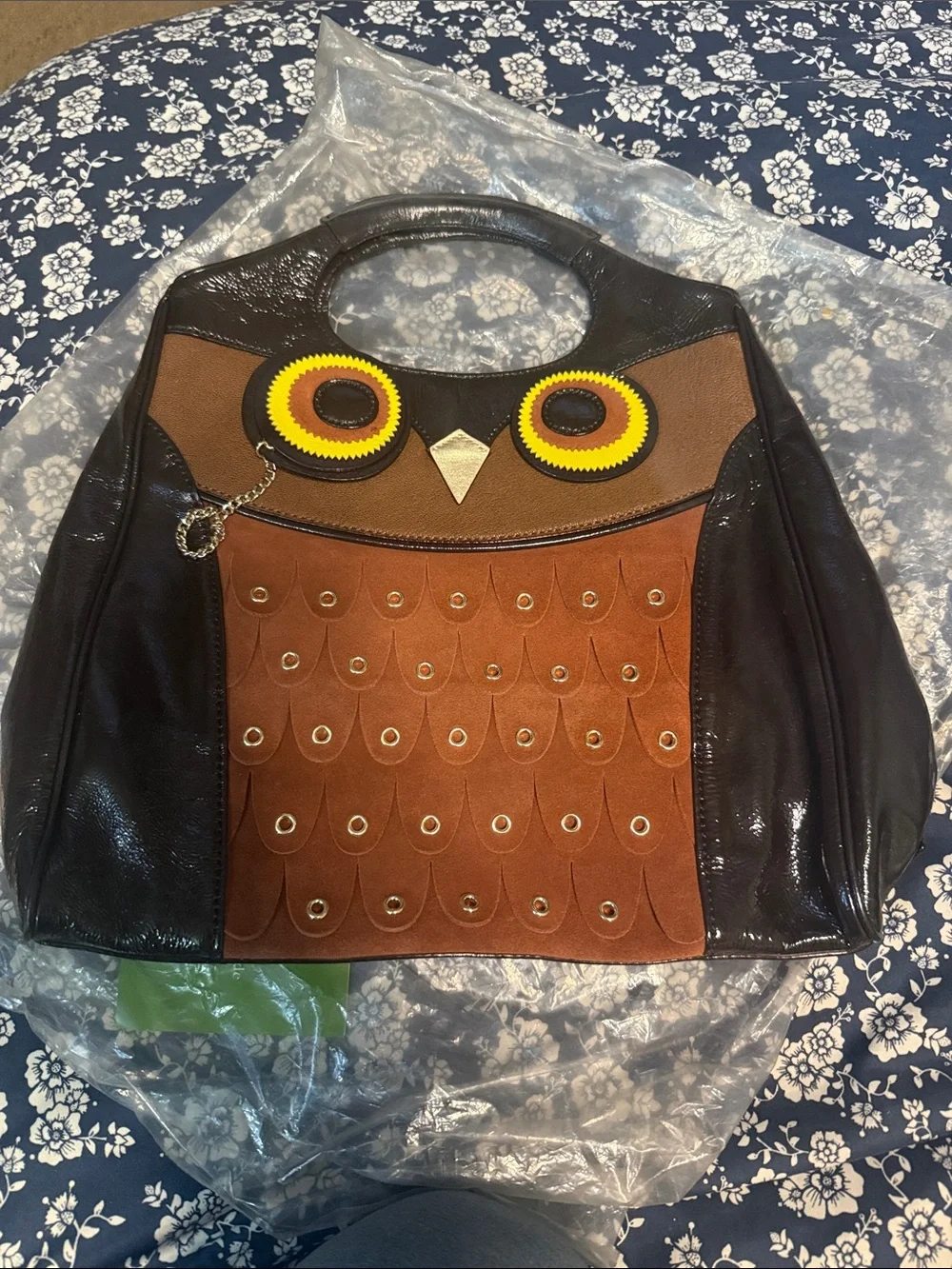 kate spade Brown and Black Owl-Appliqué Tote with Yellow Accent